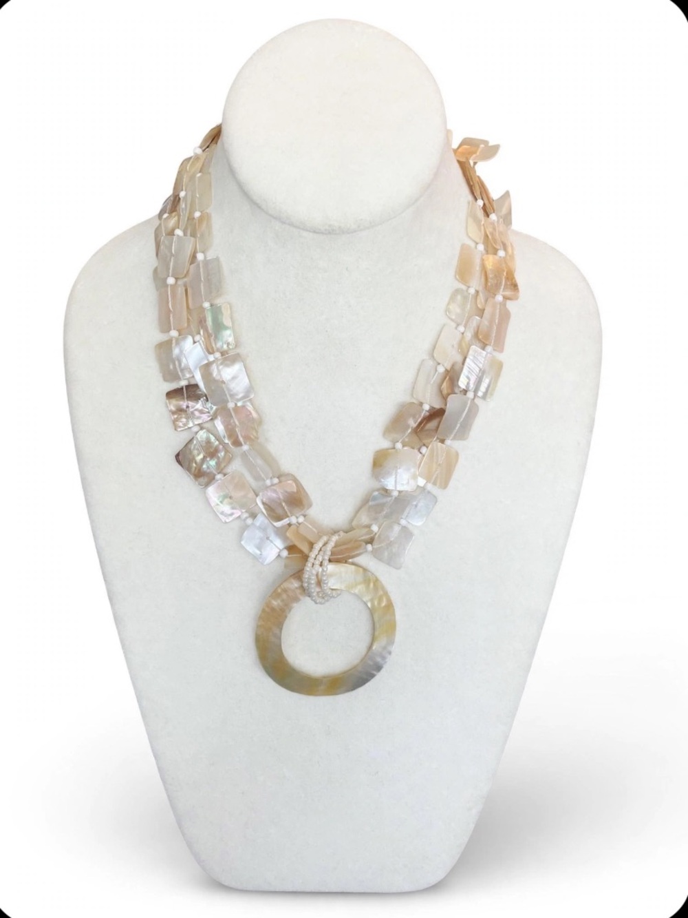 Mother of Pearl Multi-Strand Necklace with Circular Pendant
